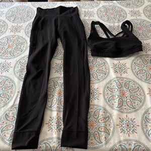 LULULEMON Ladies Black Sports Bra & Leggings—Size 2